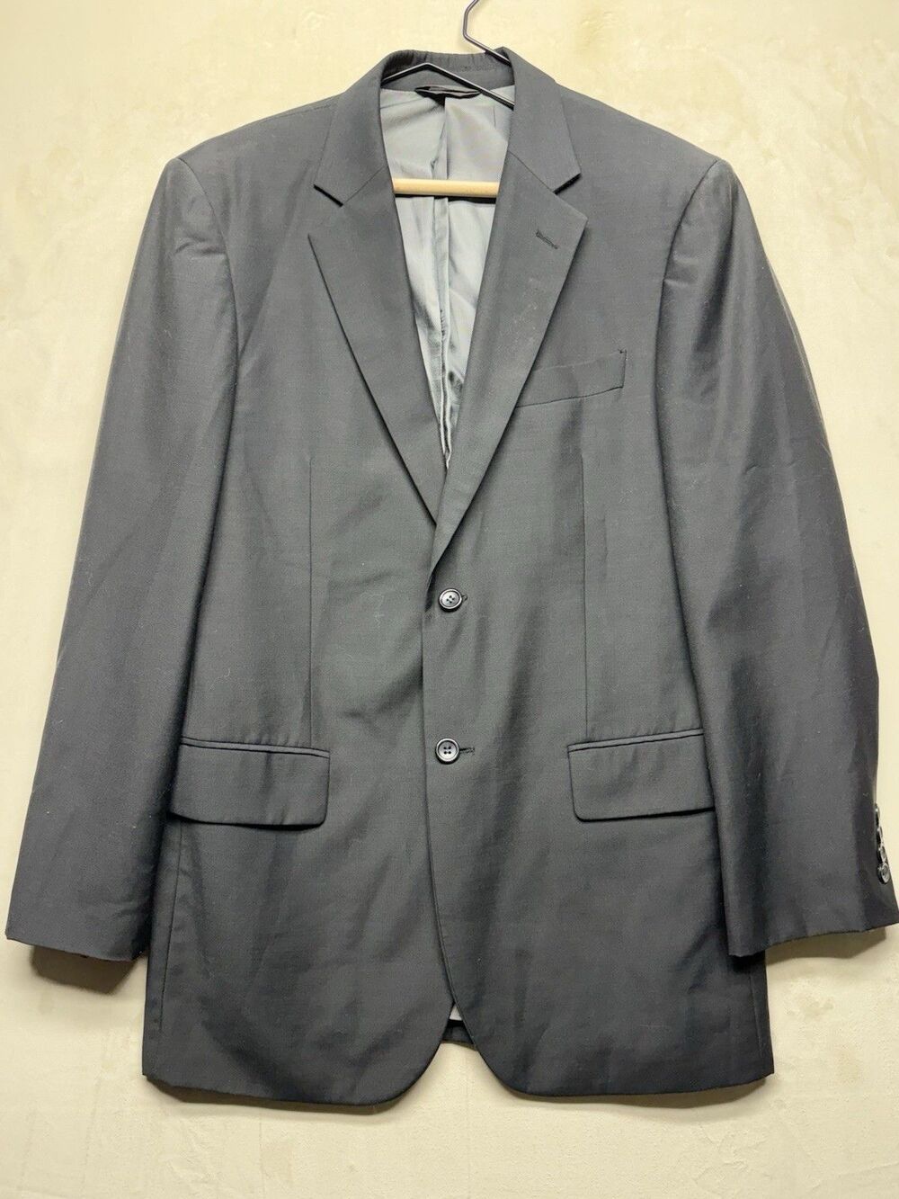 Montefino Uomo Suit Jacket 38R Black Super 120s Wool Single-Breasted Notch Lapel